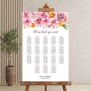 18 Table Elegant Pink Floral Wedding Seating Chart