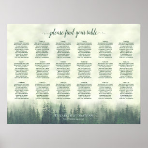 18 Table Foggy Green Pines Wedding Seating Chart