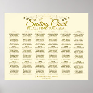 18 Table Gold & Cream Simple Wedding Seating Chart