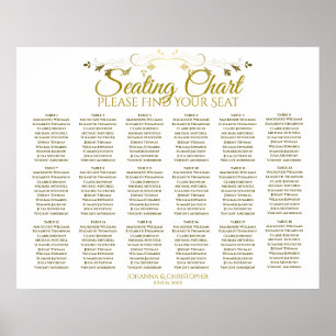 18 Table Gold & White Simple Wedding Seating Chart