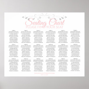 18 Table Pink & Grey Wedding Seating Chart