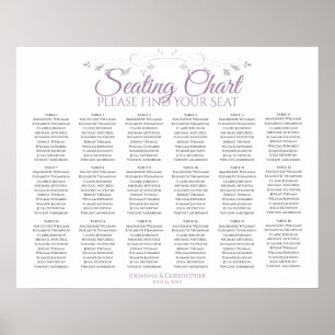 18 Table Purple & Grey Wedding Seating Chart