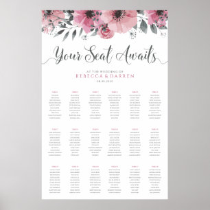 18 Table Seating Chart Pink Floral Border