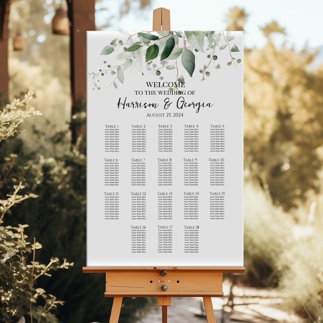 18 tables greenery elegant wedding seating chart (Creator Uploaded)