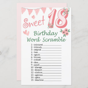 18 th Birthday Word Scramble Game