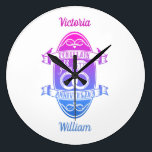 18 traditional Porcelain 18th wedding anniversary Large Clock<br><div class="desc">You can customise the husband and wife names. If you would like any help personalising this design please feel free to use to ask this design a button, which is immediately below this text. A romantic wedding anniversary designed for people celebrating 18 years of marriage. Porcelain is the traditional gift...</div>