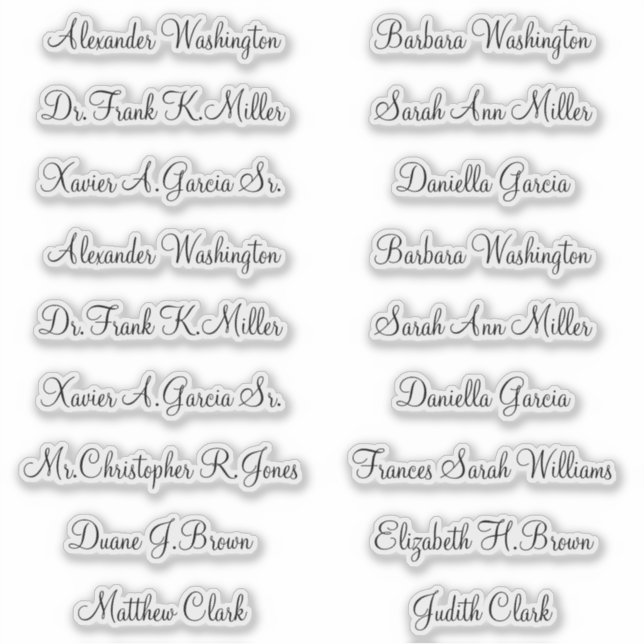 18 Wedding Guest Names Elegant Script (Front)