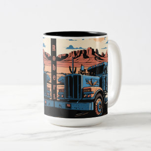 18 Wheeler Simi Tractor Trailer Truck Personalised Two-Tone Coffee Mug