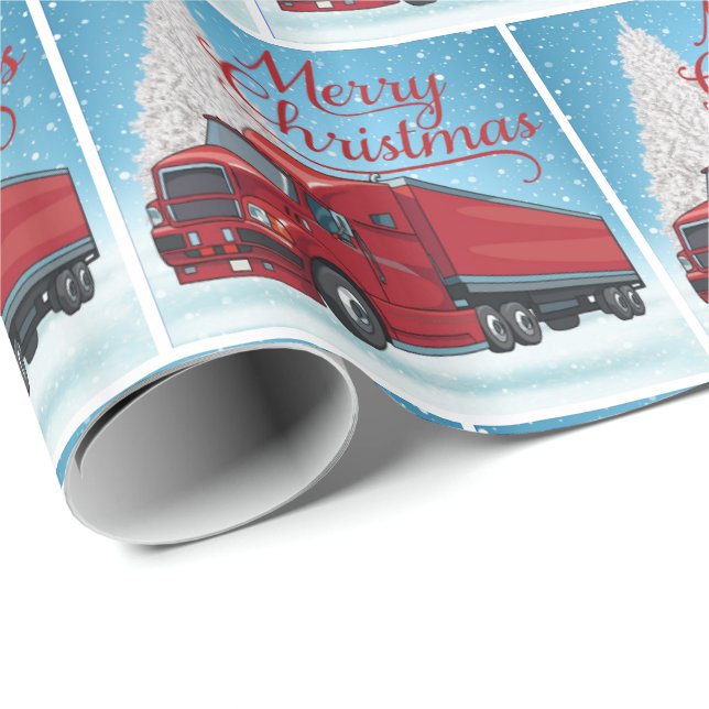 18 Wheeler Truck And Trailer  Big Rig Christmas Wrapping Paper (Roll Corner)