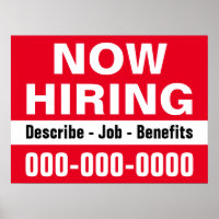 18" x 24" Now Hiring and Description Paper Poster