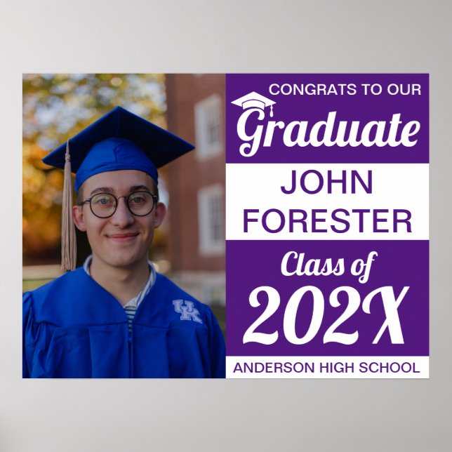 18" x 24" Photo Graduation Purple Paper Poster (Front)
