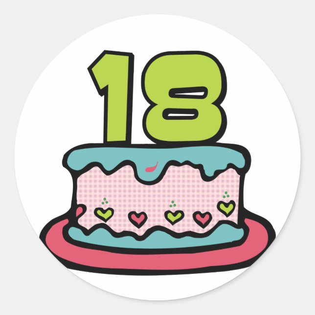 18 Year Old Birthday Cake Classic Round Sticker (Front)