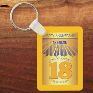 18 Year Sober Anniversary Golden Ray 12 Step Key Ring