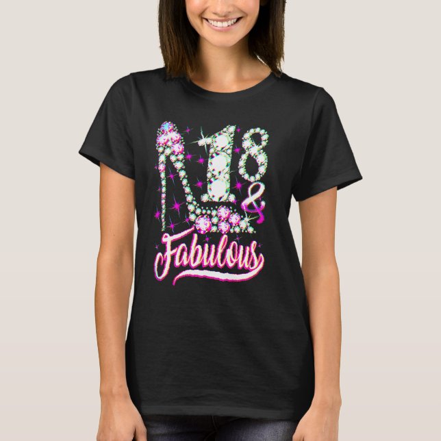 18 Years Old  18 & Fabulous 18th Birthday Pink Dia T-Shirt (Front)