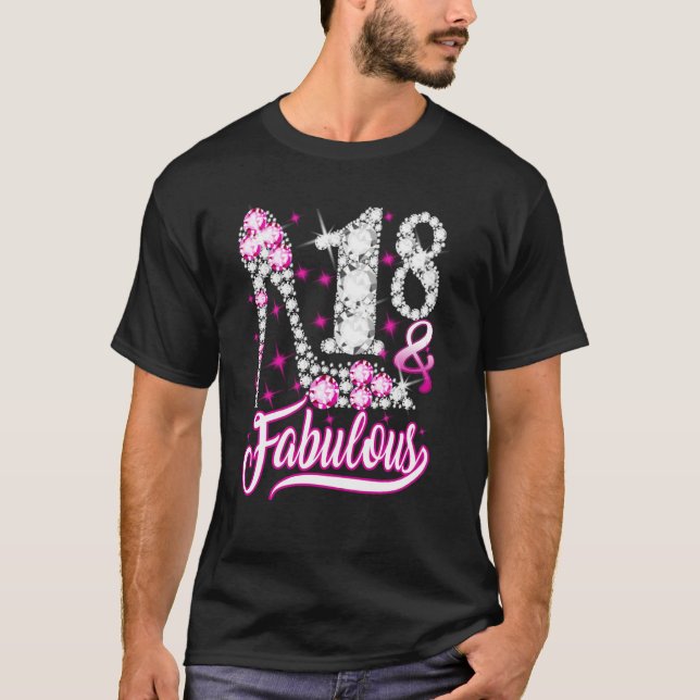 18 Years Old 18 & Fabulous 18th Birthday Pink Diam T-Shirt (Front)