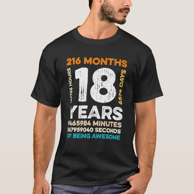 18 Years Old 216 Months Of Being Awesome 18th T-Shirt (Front)