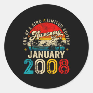 18 Years Old Awesome Since January 2008 18th Birth Classic Round Sticker