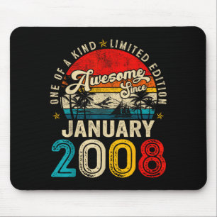18 Years Old Awesome Since January 2008 18th Birth Mouse Pad