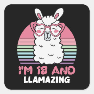 18 Years Old Bday Llamazing 18th Birthday Llama Square Sticker