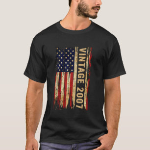 18 Years Old Vintage 2007 American Flag 18th Birth T-Shirt