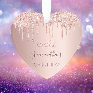 18th 18 birthday party decor rose gold glitter ornament