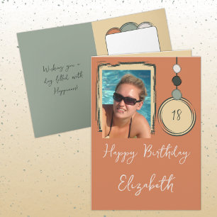 18th add name photo any age orange birthday card