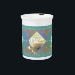 18th Anniversary Acquamarine Pitcher<br><div class="desc">For their 18th wedding anniversary,  why not the traditional gift of porcelain with a teapot adorned with my original porcelain,  cat's eye and acquamarine colour graphics to honour their milestone!</div>
