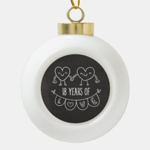 18th Anniversary Gift Chalk Hearts Ceramic Ball Christmas Ornament