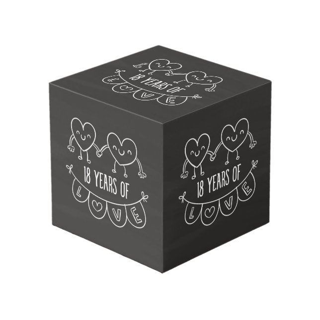18th Anniversary Gift Chalk Hearts Cube (Front Angled)
