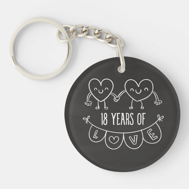 18th Anniversary Gift Chalk Hearts Key Ring (Front)
