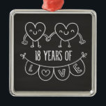 18th Anniversary Gift Chalk Hearts Metal Tree Decoration<br><div class="desc">Cute two doodle hand drawn heart 18th year anniversary design.</div>