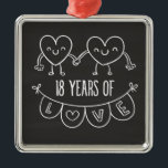 18th Anniversary Gift Chalk Hearts Metal Tree Decoration<br><div class="desc">Cute two doodle hand drawn heart 18th year anniversary design.</div>