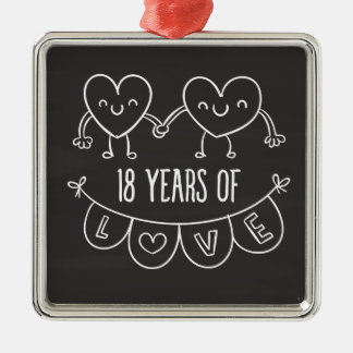 18th Anniversary Gift Chalk Hearts Metal Tree Decoration