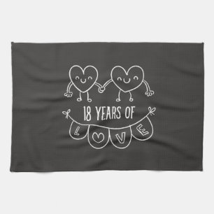 18th Anniversary Gift Chalk Hearts Tea Towel