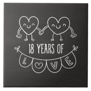 18th Anniversary Gift Chalk Hearts Tile