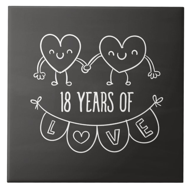 18th Anniversary Gift Chalk Hearts Tile (Front)