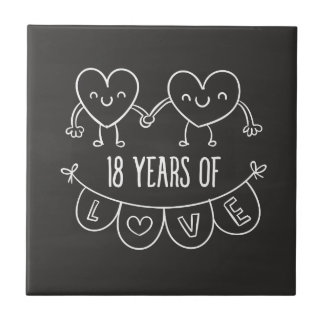 18th Anniversary Gift Chalk Hearts Tile