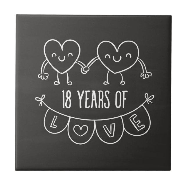 18th Anniversary Gift Chalk Hearts Tile (Front)