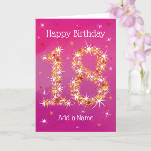 18th Birthday - Age 18 in Star Numbers - Pink Card