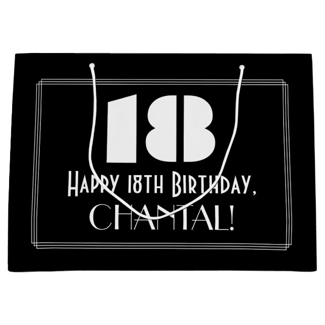 18th Birthday ~ Art Deco Inspired Look "18" + Name Large Gift Bag (Front)