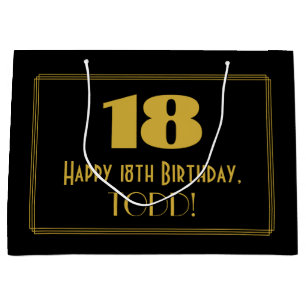 18th Birthday — Art Deco Inspired Look "18" & Name Large Gift Bag