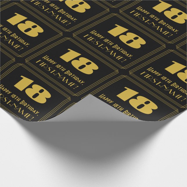 18th Birthday – Art Deco Inspired Look "18" & Name Wrapping Paper (Corner)