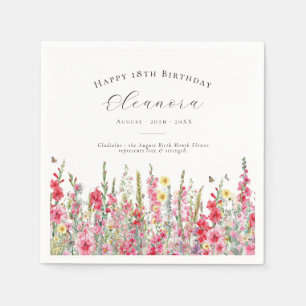 18th Birthday August Birth Flower Custom Napkin