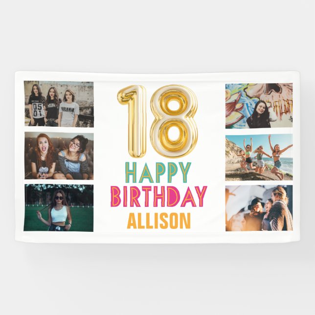 18th Birthday Balloon Photo Happy Birthday Party Banner (Horizontal)