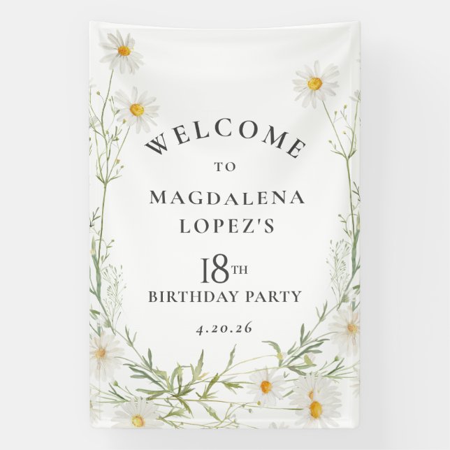 18th Birthday Banner April Birth Flower Daisy (Vertical)
