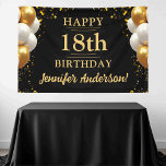 18th Birthday Black and Gold Celebration Banner<br><div class="desc">Celebrate in style with our Birthday Black and Gold Celebration Banner! This elegant banner is designed with a striking black background accented by shimmering gold details, creating a luxurious and festive ambiance. Perfect for a milestone celebration, it features customisable text to honour the guest of honour, adding a personal touch...</div>