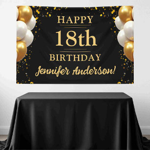 18th Birthday Black and Gold Celebration Banner