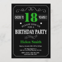 18th Birthday Black and Green Chalkboard
