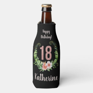 18th birthday black floral bottle cooler