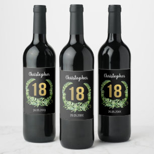 18th birthday black gold boys name wine label